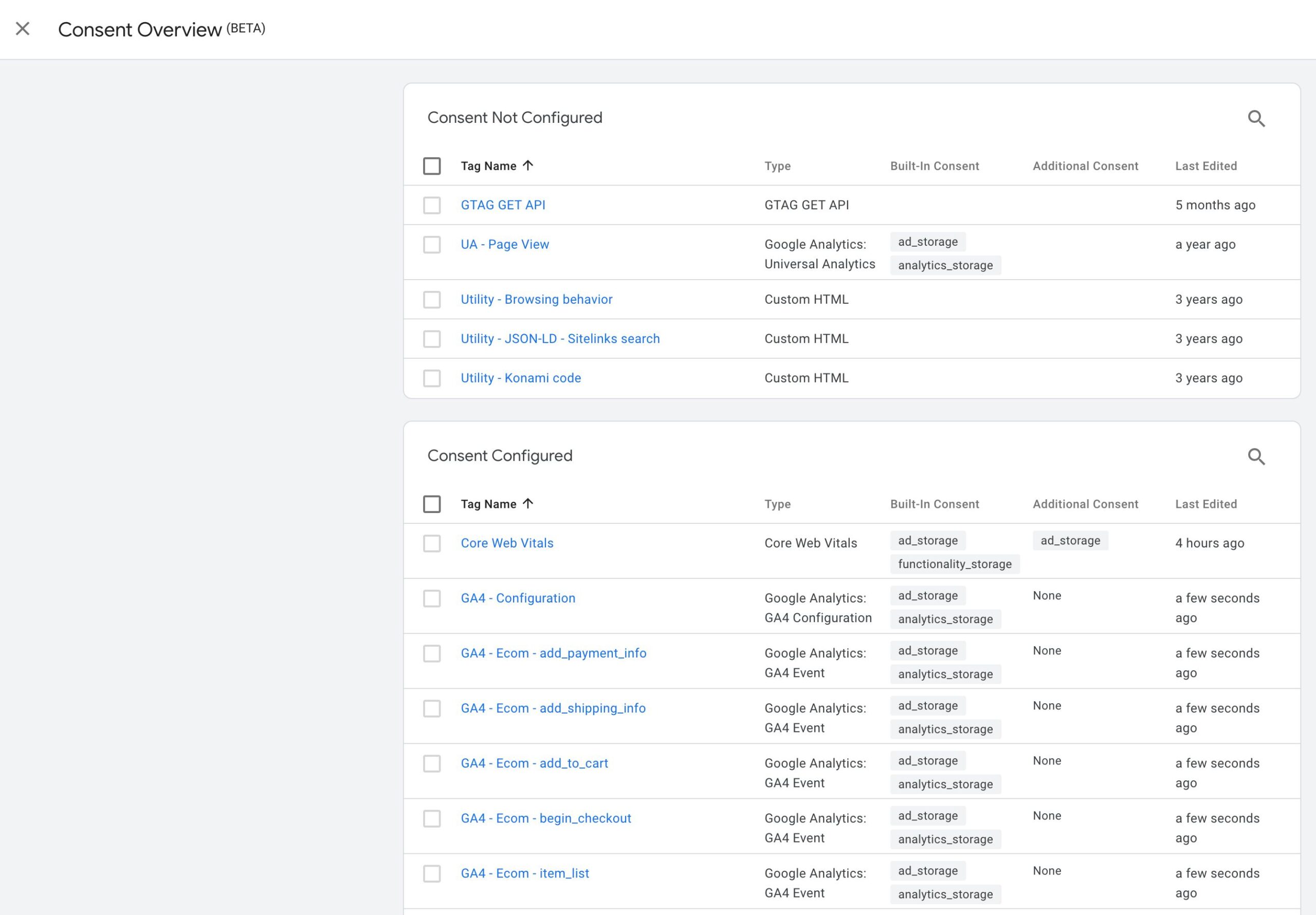 consent overview screen